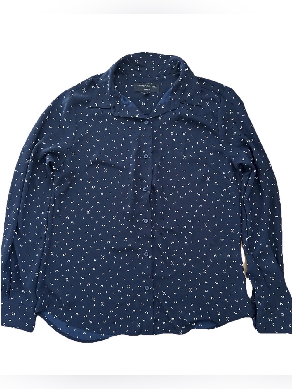 Banana Republic Navy sheer Button-Down Shirt with White Patterns